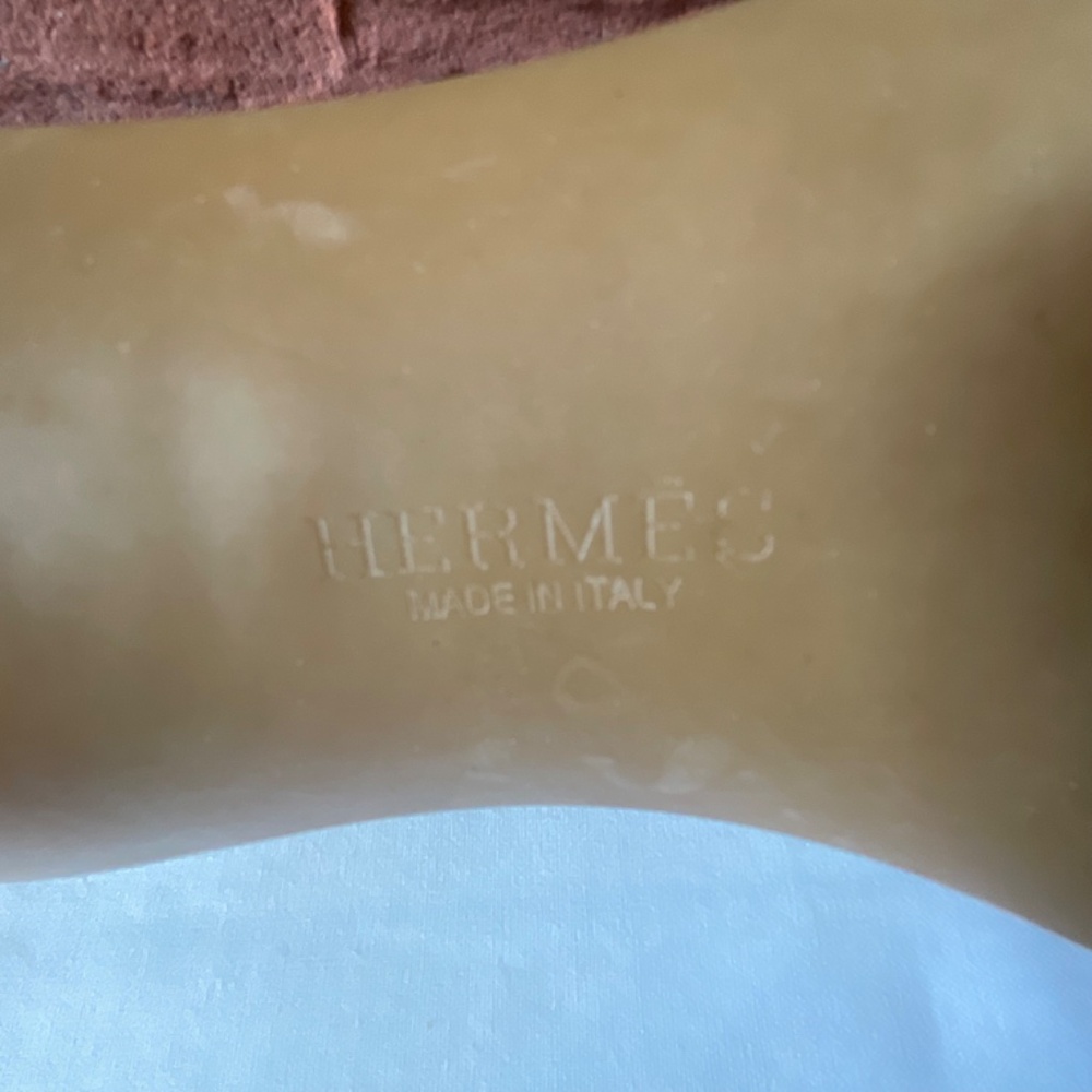 Hermes Tan Leather Slide Sandals with Wood Sole - Picture 12 of 16